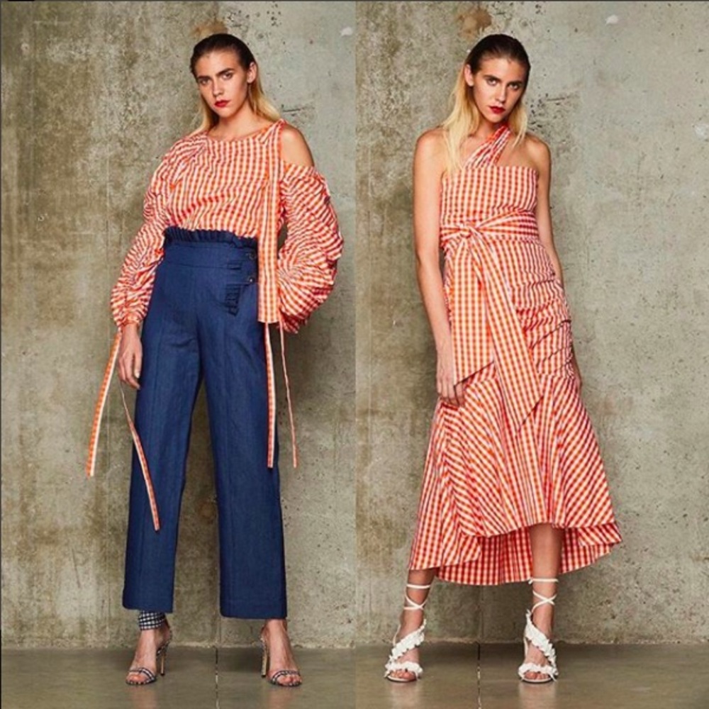 Teija Orange Gingham Women's Top